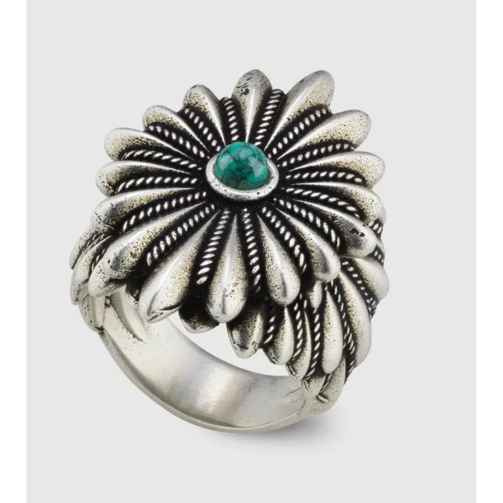 GUCCI 925 SILVER INTERLOCKING G FLOWER RING, 752416, SZ 17